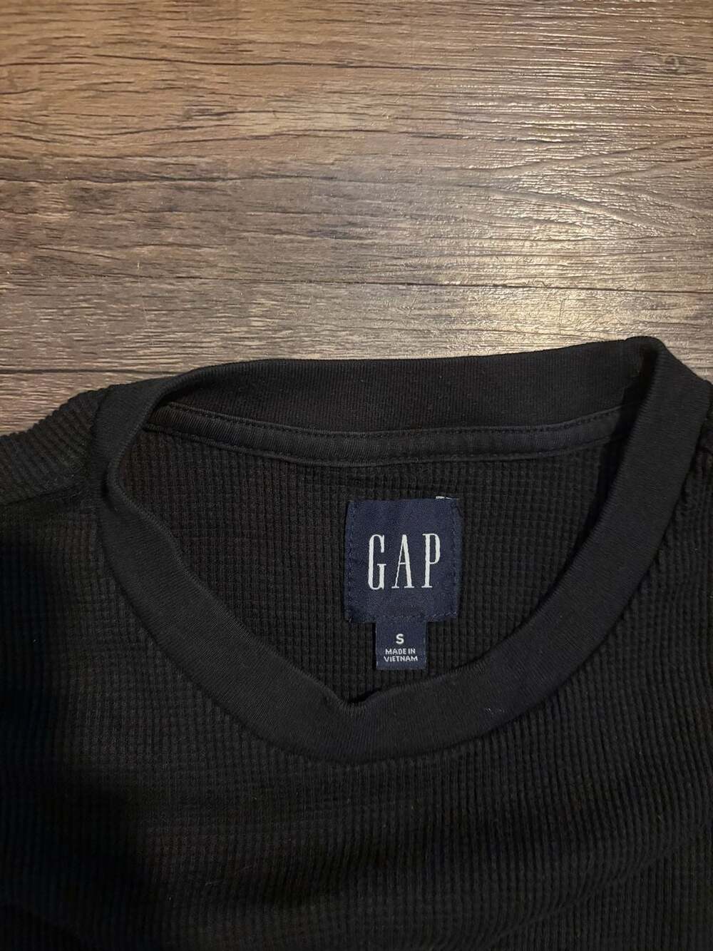 Gap Thermal Waffle Knit Long Sleeve Shirt Size S Black